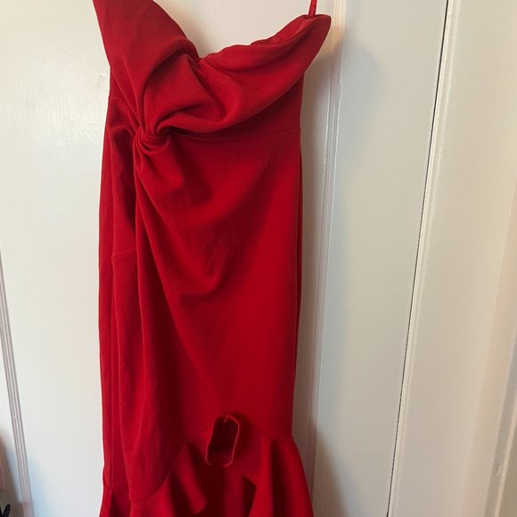 Hello Molly Vibrant Red Strapless Midi Dress - Picture 5 of 6